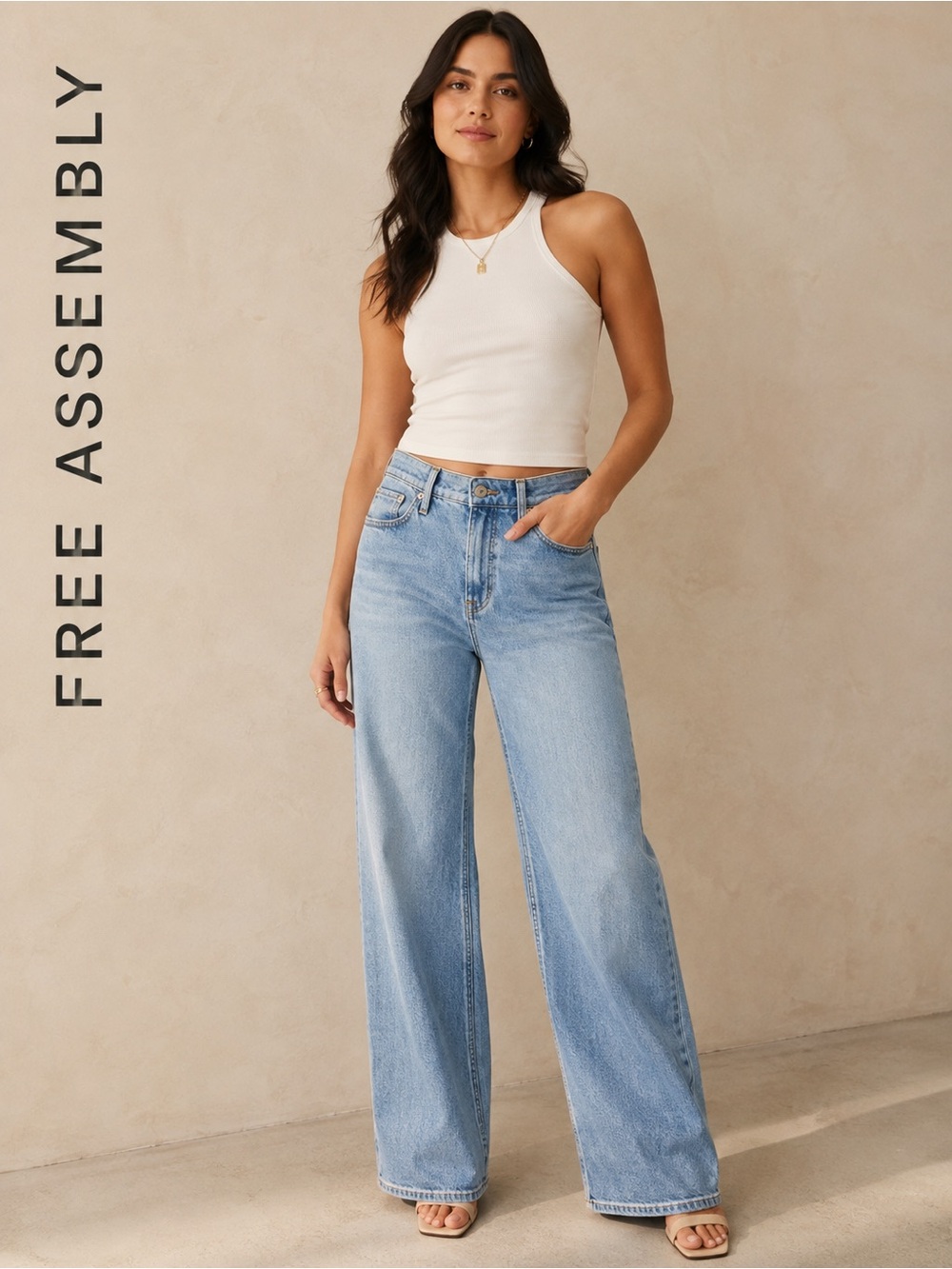 Free Assembly Wide Leg Jeans Light Blue Women's Size 6